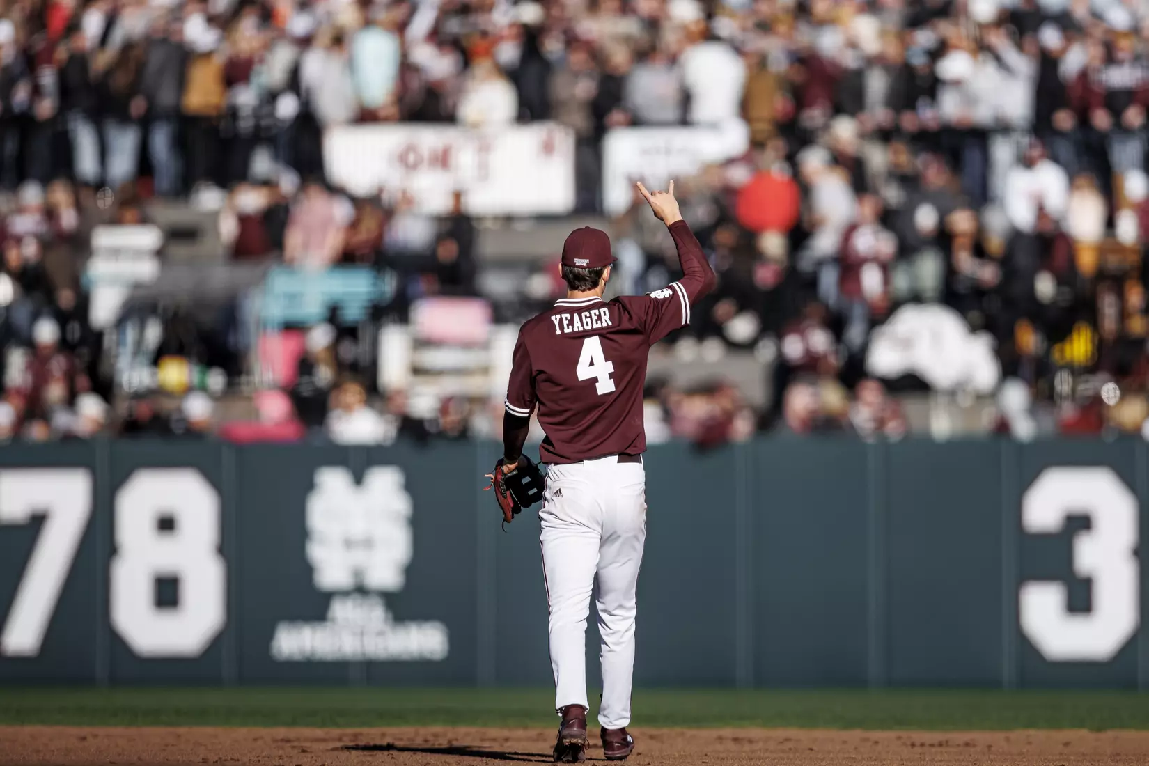 STARKVILLE, MS - February 18, 2022 - Mississippi State Infielder RJ Yeager (#4) during the game between the Long Beach State Dirtbags and the Mississippi State Bulldogs at Dudy Noble Field at Polk-Dement Stadium in Starkville, MS. Photo By Austin Perryman