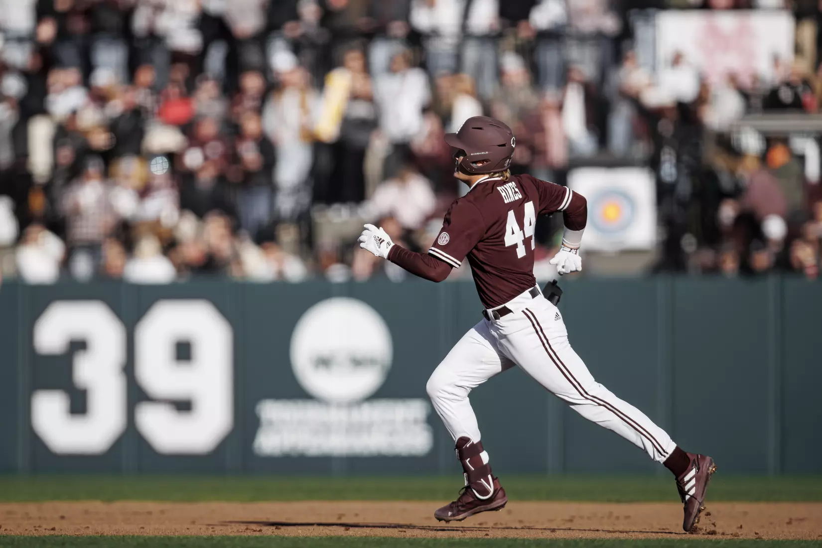 STARKVILLE, MS - February 18, 2022 - Mississippi State Infielder/Outfielder Hunter Hines (#44) during the game between the Long Beach State Dirtbags and the Mississippi State Bulldogs at Dudy Noble Field at Polk-Dement Stadium in Starkville, MS. Photo By Austin Perryman