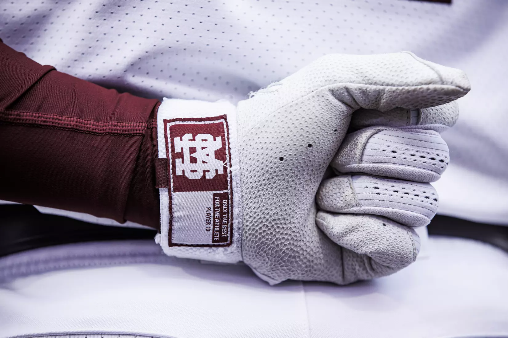 STARKVILLE, MS - February 26, 2022 - Mississippi State M over S logo on a batting glove before the game between the Northern Kentucky Norse and the Mississippi State Bulldogs at Dudy Noble Field at Polk-Dement Stadium in Starkville, MS. Photo By Kevin Snyder