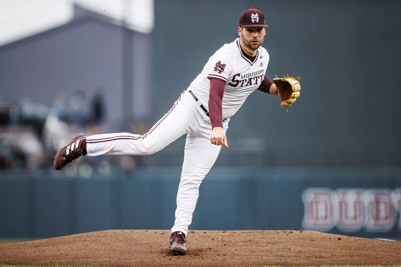 STARKVILLE, MS - February 26, 2022 - Mississippi State Pitcher Preston Johnson (#35) during the game between the Northern Kentucky Norse and the Mississippi State Bulldogs at Dudy Noble Field at Polk-Dement Stadium in Starkville, MS. Photo By Kevin Snyder