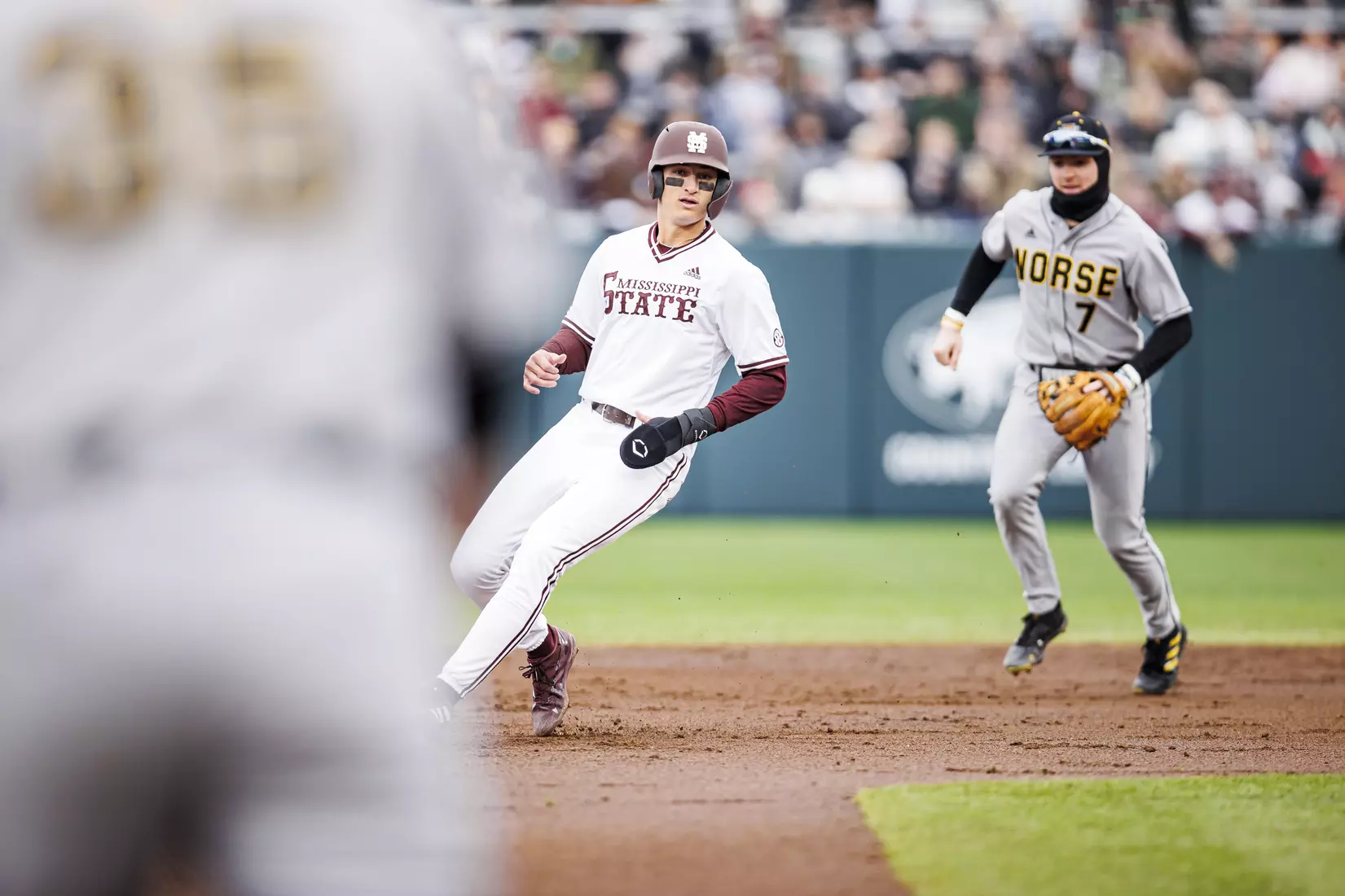 STARKVILLE, MS - February 26, 2022 - Mississippi State Infielder Kamren James (#6) during the game between the Northern Kentucky Norse and the Mississippi State Bulldogs at Dudy Noble Field at Polk-Dement Stadium in Starkville, MS. Photo By Kevin Snyder
