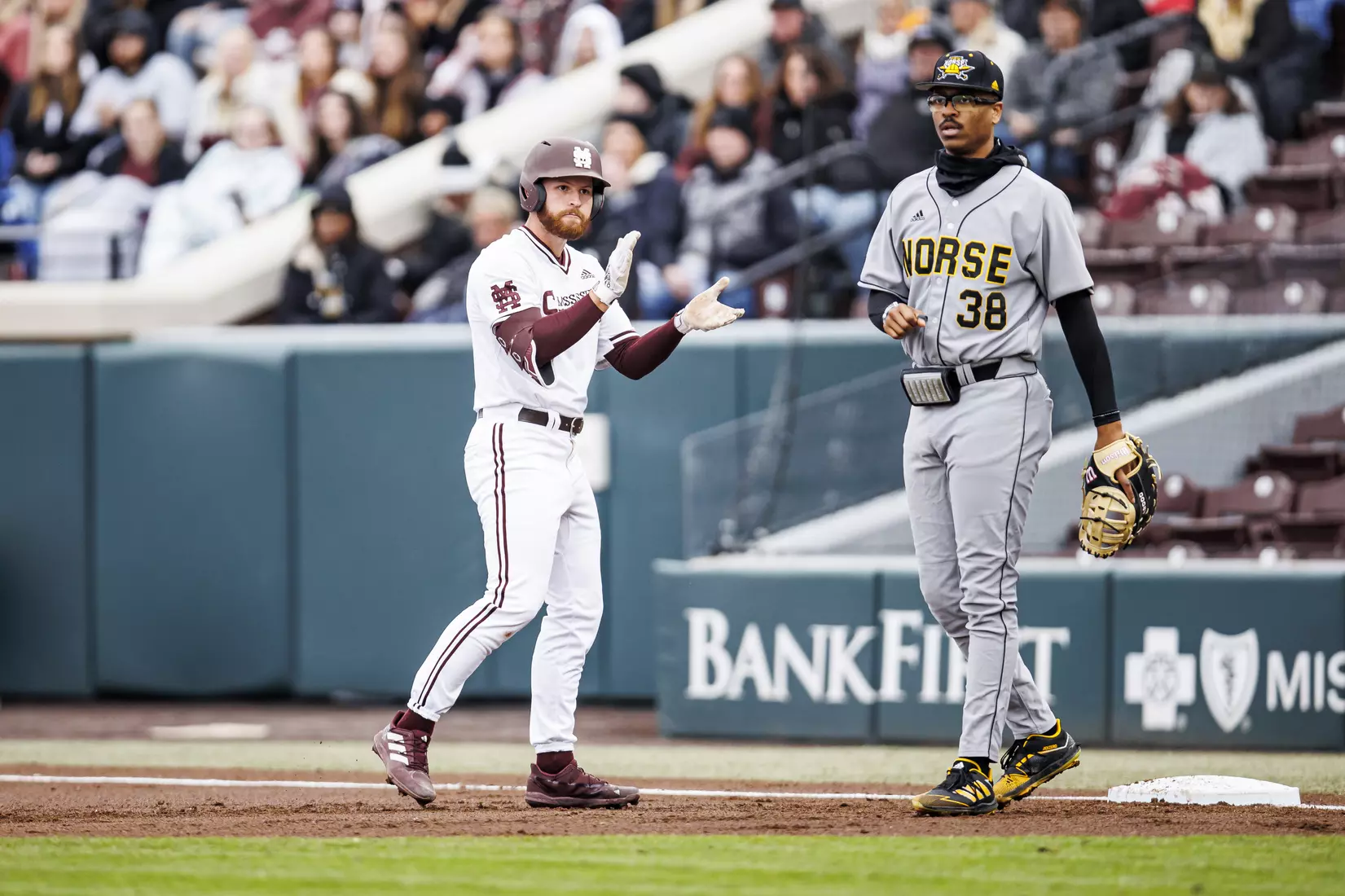 STARKVILLE, MS - February 26, 2022 - Mississippi State Infielder Luke Hancock (#20) during the game between the Northern Kentucky Norse and the Mississippi State Bulldogs at Dudy Noble Field at Polk-Dement Stadium in Starkville, MS. Photo By Kevin Snyder