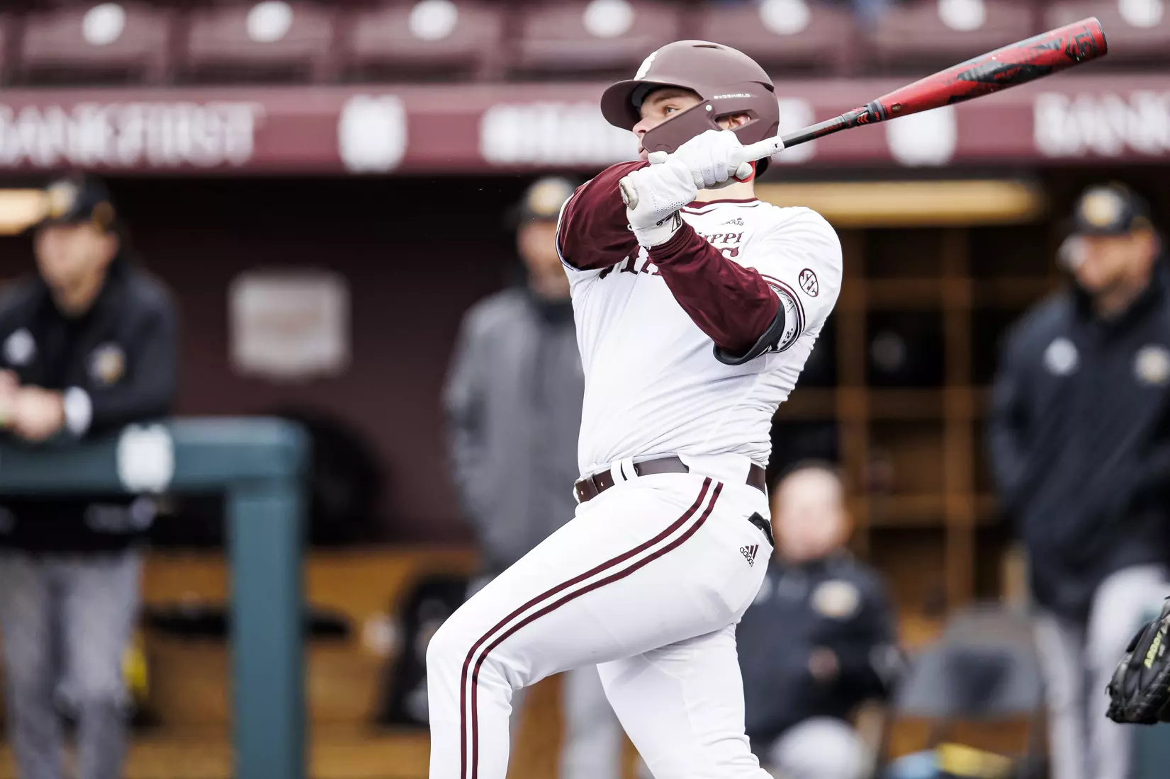 STARKVILLE, MS - February 26, 2022 - Mississippi State Catcher Logan Tanner (#19) during the game between the Northern Kentucky Norse and the Mississippi State Bulldogs at Dudy Noble Field at Polk-Dement Stadium in Starkville, MS. Photo By Kevin Snyder