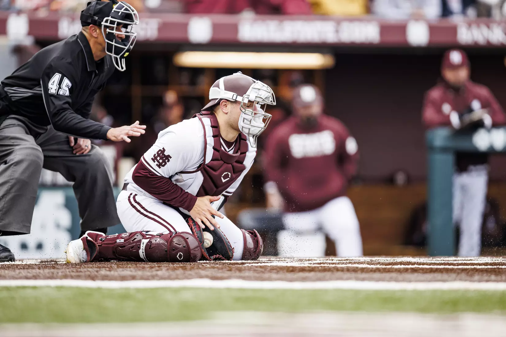 STARKVILLE, MS - February 26, 2022 - Mississippi State Catcher Logan Tanner (#19) during the game between the Northern Kentucky Norse and the Mississippi State Bulldogs at Dudy Noble Field at Polk-Dement Stadium in Starkville, MS. Photo By Kevin Snyder