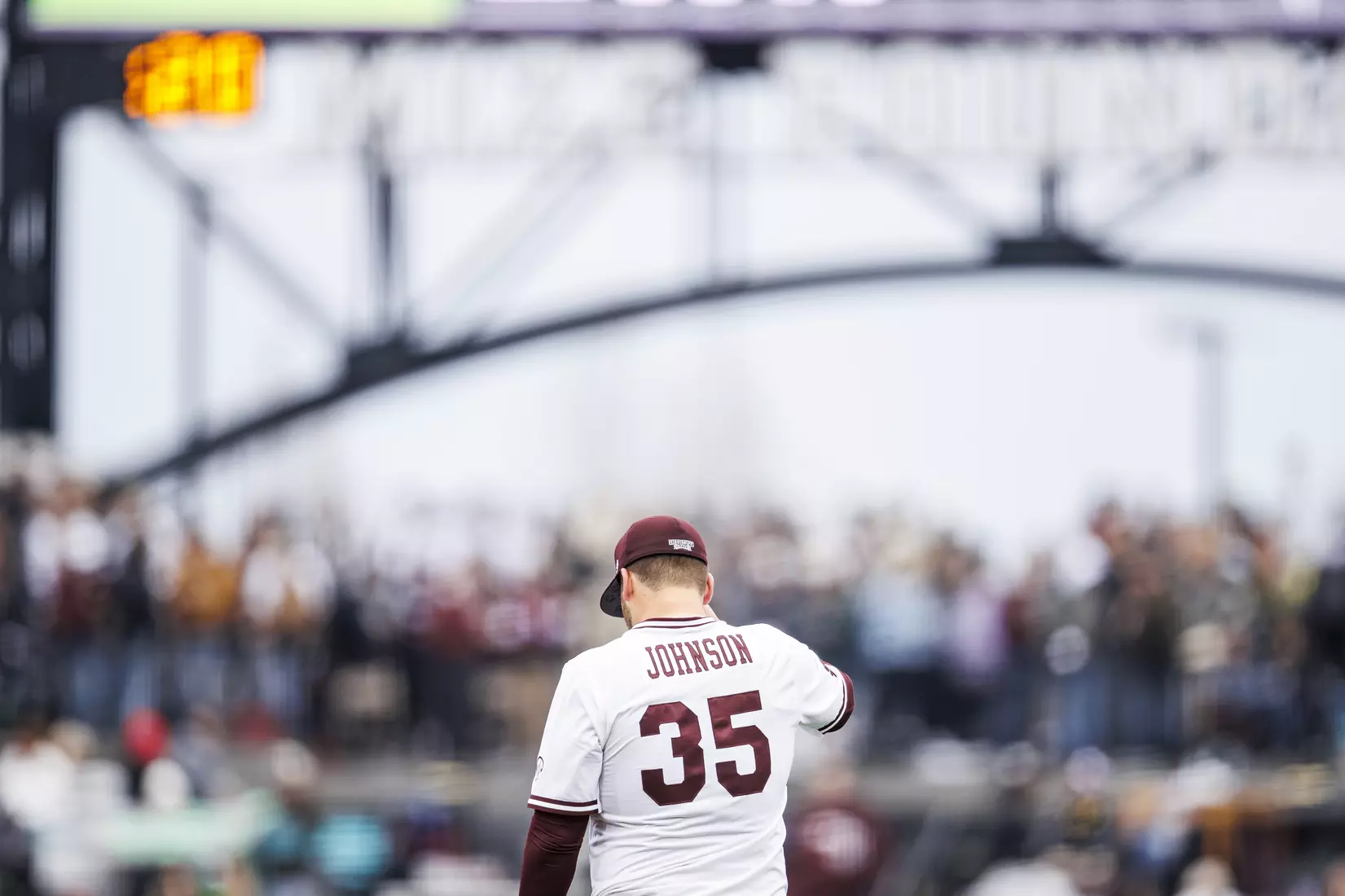 STARKVILLE, MS - February 26, 2022 - Mississippi State Pitcher Preston Johnson (#35) during the game between the Northern Kentucky Norse and the Mississippi State Bulldogs at Dudy Noble Field at Polk-Dement Stadium in Starkville, MS. Photo By Kevin Snyder