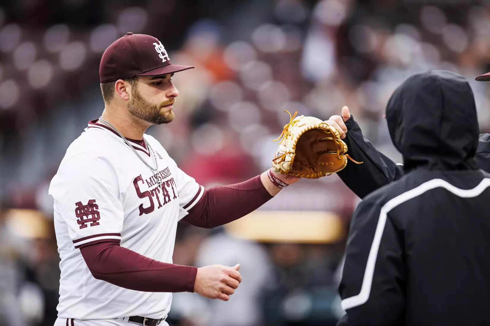 STARKVILLE, MS - February 26, 2022 - Mississippi State Pitcher Preston Johnson (#35) during the game between the Northern Kentucky Norse and the Mississippi State Bulldogs at Dudy Noble Field at Polk-Dement Stadium in Starkville, MS. Photo By Kevin Snyder