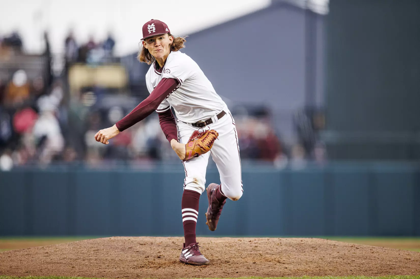 STARKVILLE, MS - February 26, 2022 - Mississippi State Pitcher Pico Kohn (#9) during the game between the Northern Kentucky Norse and the Mississippi State Bulldogs at Dudy Noble Field at Polk-Dement Stadium in Starkville, MS. Photo By Kevin Snyder