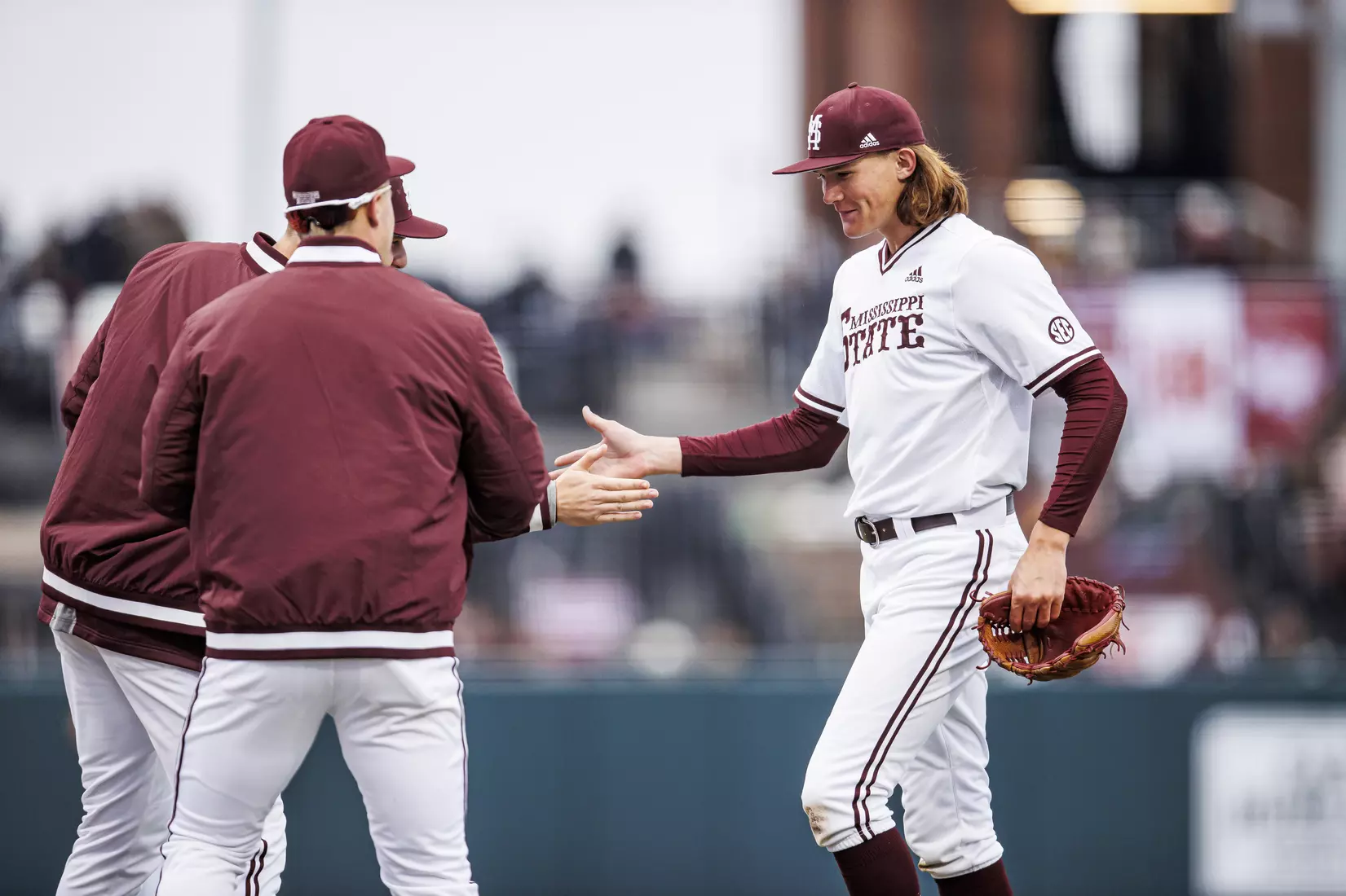 STARKVILLE, MS - February 26, 2022 - Mississippi State Pitcher Pico Kohn (#9) during the game between the Northern Kentucky Norse and the Mississippi State Bulldogs at Dudy Noble Field at Polk-Dement Stadium in Starkville, MS. Photo By Kevin Snyder