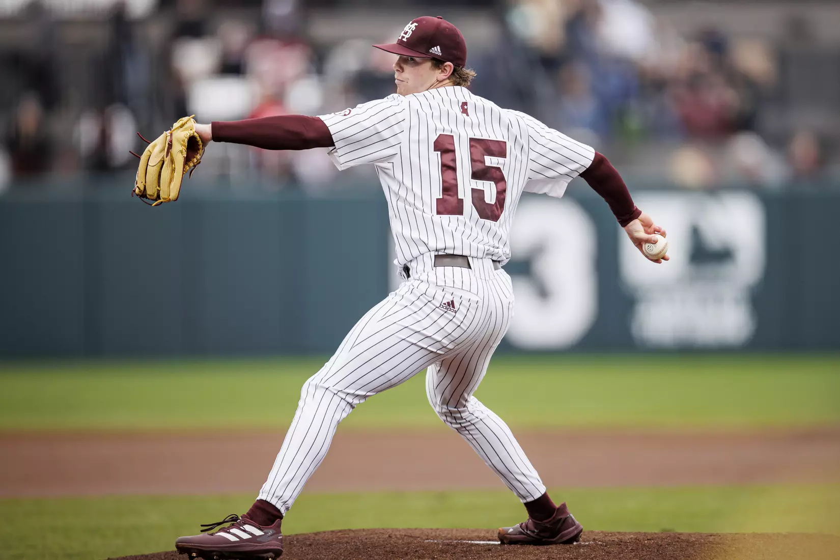STARKVILLE, MS - February 27, 2022 - Mississippi State Pitcher Cade Smith (#15) during the game between the Northern Kentucky Norse and the Mississippi State Bulldogs at Dudy Noble Field at Polk-Dement Stadium in Starkville, MS. Photo By Austin Perryman