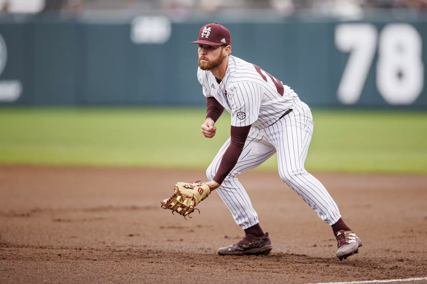 STARKVILLE, MS - February 27, 2022 - Mississippi State Infielder Luke Hancock (#20) during the game between the Northern Kentucky Norse and the Mississippi State Bulldogs at Dudy Noble Field at Polk-Dement Stadium in Starkville, MS. Photo By Austin Perryman