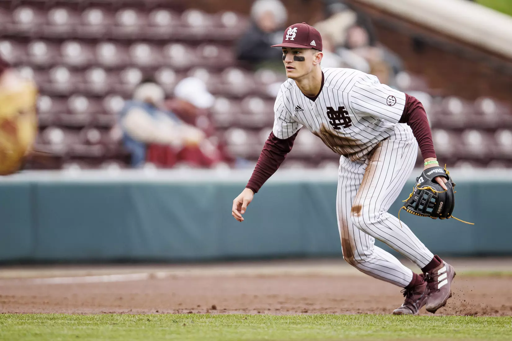 STARKVILLE, MS - February 27, 2022 - Mississippi State Infielder Kamren James (#6) during the game between the Northern Kentucky Norse and the Mississippi State Bulldogs at Dudy Noble Field at Polk-Dement Stadium in Starkville, MS. Photo By Austin Perryman