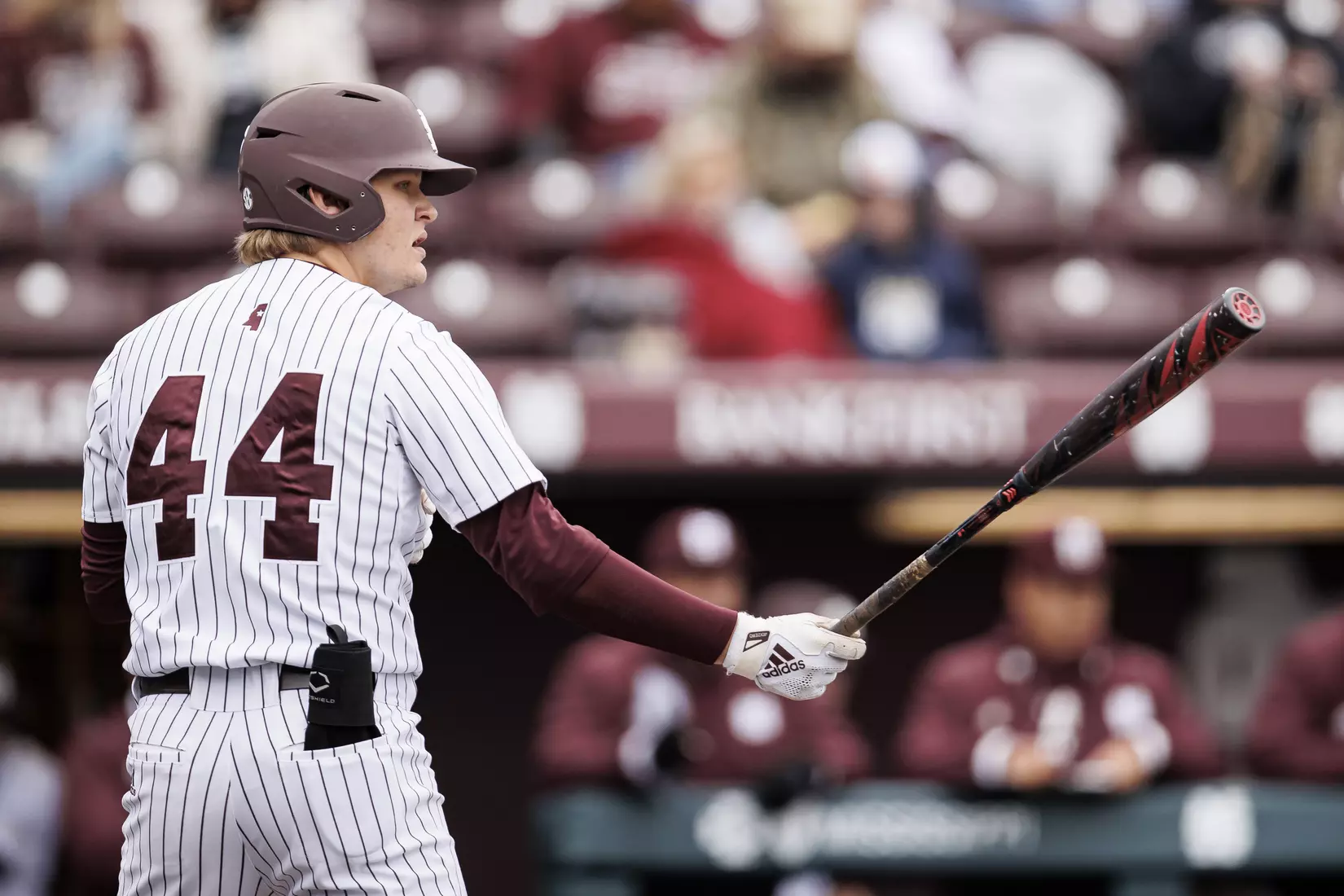STARKVILLE, MS - February 27, 2022 - Mississippi State Infielder/Outfielder Hunter Hines (#44) during the game between the Northern Kentucky Norse and the Mississippi State Bulldogs at Dudy Noble Field at Polk-Dement Stadium in Starkville, MS. Photo By Austin Perryman