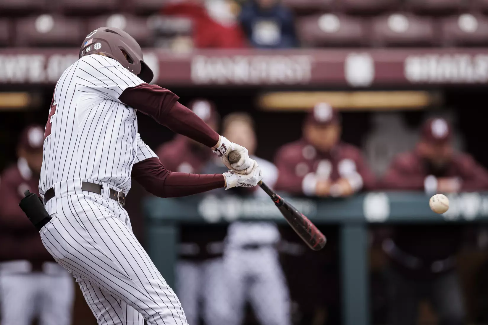 STARKVILLE, MS - February 27, 2022 - Mississippi State Infielder/Outfielder Hunter Hines (#44) during the game between the Northern Kentucky Norse and the Mississippi State Bulldogs at Dudy Noble Field at Polk-Dement Stadium in Starkville, MS. Photo By Austin Perryman