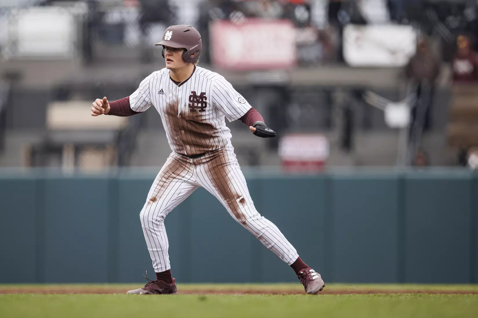 STARKVILLE, MS - February 27, 2022 - Mississippi State Infielder/Outfielder Hunter Hines (#44) during the game between the Northern Kentucky Norse and the Mississippi State Bulldogs at Dudy Noble Field at Polk-Dement Stadium in Starkville, MS. Photo By Austin Perryman