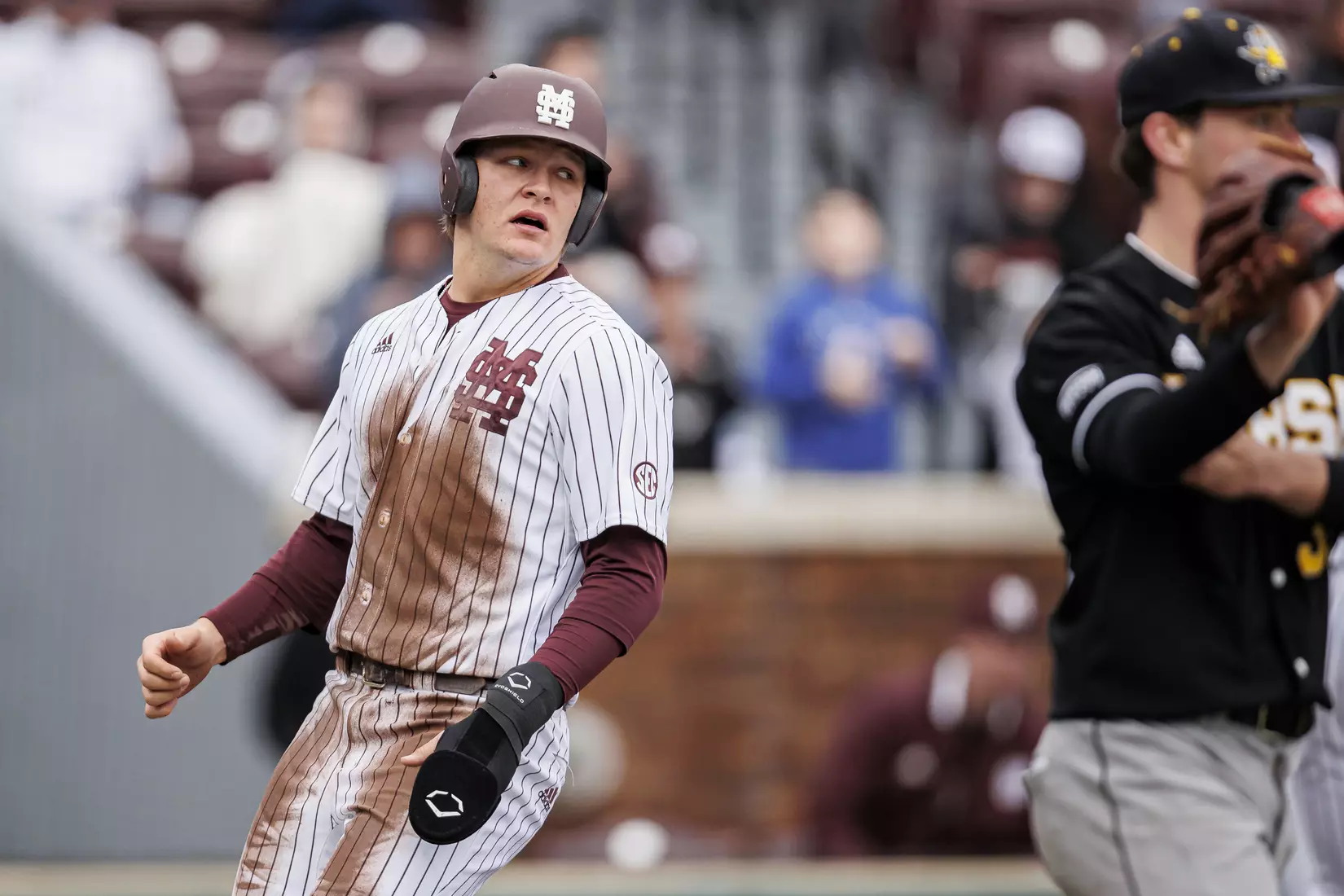STARKVILLE, MS - February 27, 2022 - Mississippi State Infielder/Outfielder Hunter Hines (#44) during the game between the Northern Kentucky Norse and the Mississippi State Bulldogs at Dudy Noble Field at Polk-Dement Stadium in Starkville, MS. Photo By Austin Perryman