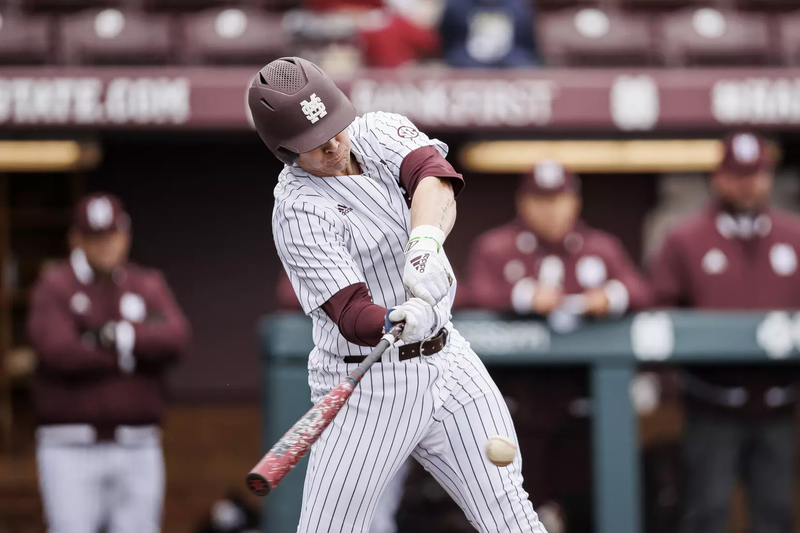 STARKVILLE, MS - February 27, 2022 - Mississippi State Infielder/Outfielder Aaron Downs (#5) during the game between the Northern Kentucky Norse and the Mississippi State Bulldogs at Dudy Noble Field at Polk-Dement Stadium in Starkville, MS. Photo By Austin Perryman