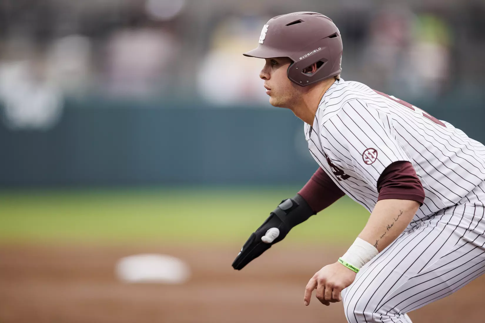 STARKVILLE, MS - February 27, 2022 - Mississippi State Infielder/Outfielder Aaron Downs (#5) during the game between the Northern Kentucky Norse and the Mississippi State Bulldogs at Dudy Noble Field at Polk-Dement Stadium in Starkville, MS. Photo By Austin Perryman