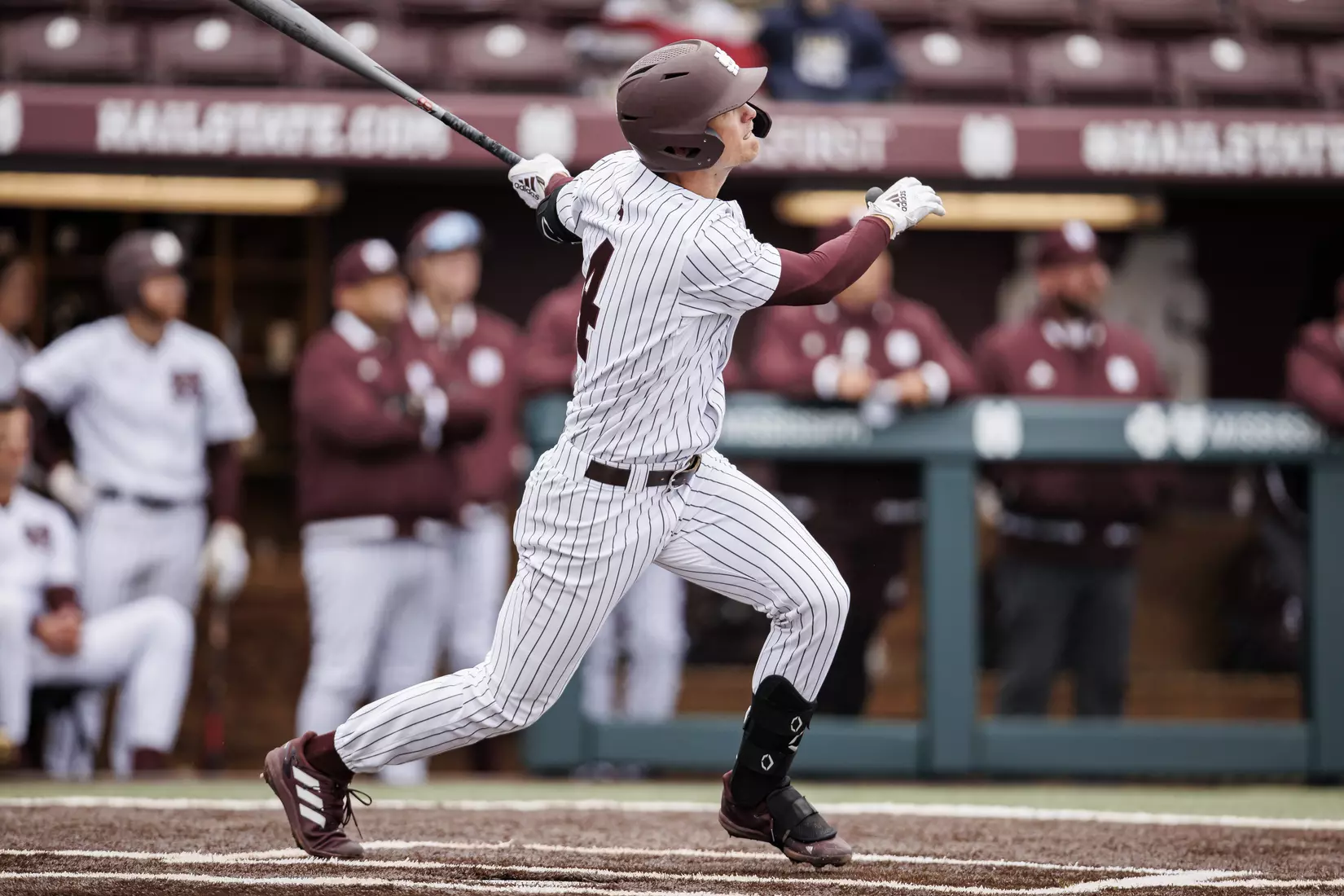 STARKVILLE, MS - February 27, 2022 - Mississippi State Infielder RJ Yeager (#4) during the game between the Northern Kentucky Norse and the Mississippi State Bulldogs at Dudy Noble Field at Polk-Dement Stadium in Starkville, MS. Photo By Austin Perryman