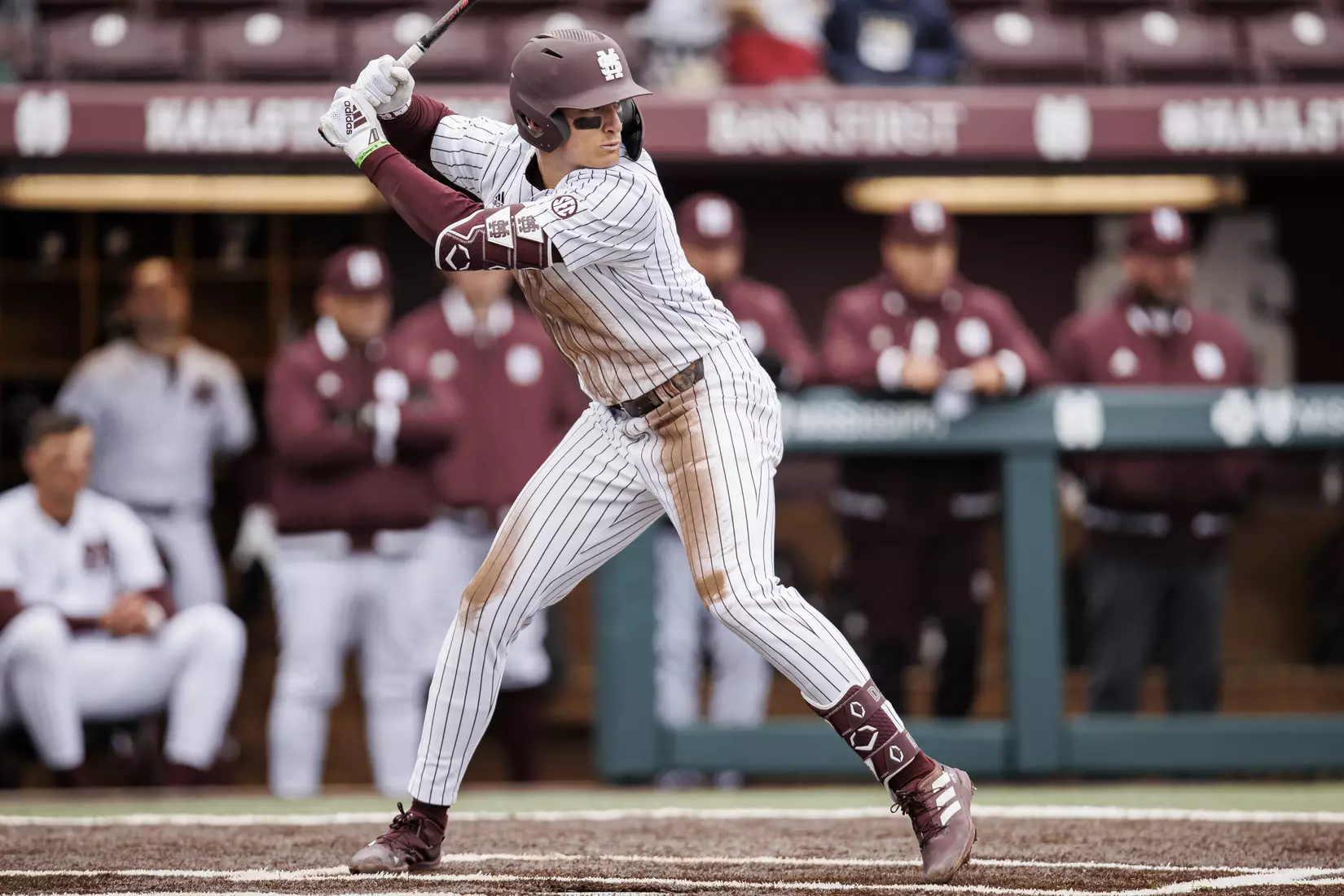STARKVILLE, MS - February 27, 2022 - Mississippi State Infielder Kamren James (#6) during the game between the Northern Kentucky Norse and the Mississippi State Bulldogs at Dudy Noble Field at Polk-Dement Stadium in Starkville, MS. Photo By Austin Perryman