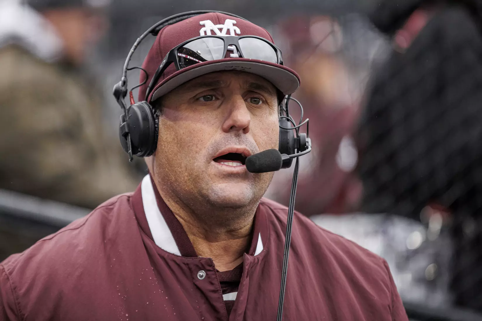 STARKVILLE, MS - February 27, 2022 - Mississippi State Head Coach Chris Lemonis during a tv interview after the game between the Northern Kentucky Norse and the Mississippi State Bulldogs at Dudy Noble Field at Polk-Dement Stadium in Starkville, MS. Photo By Austin Perryman