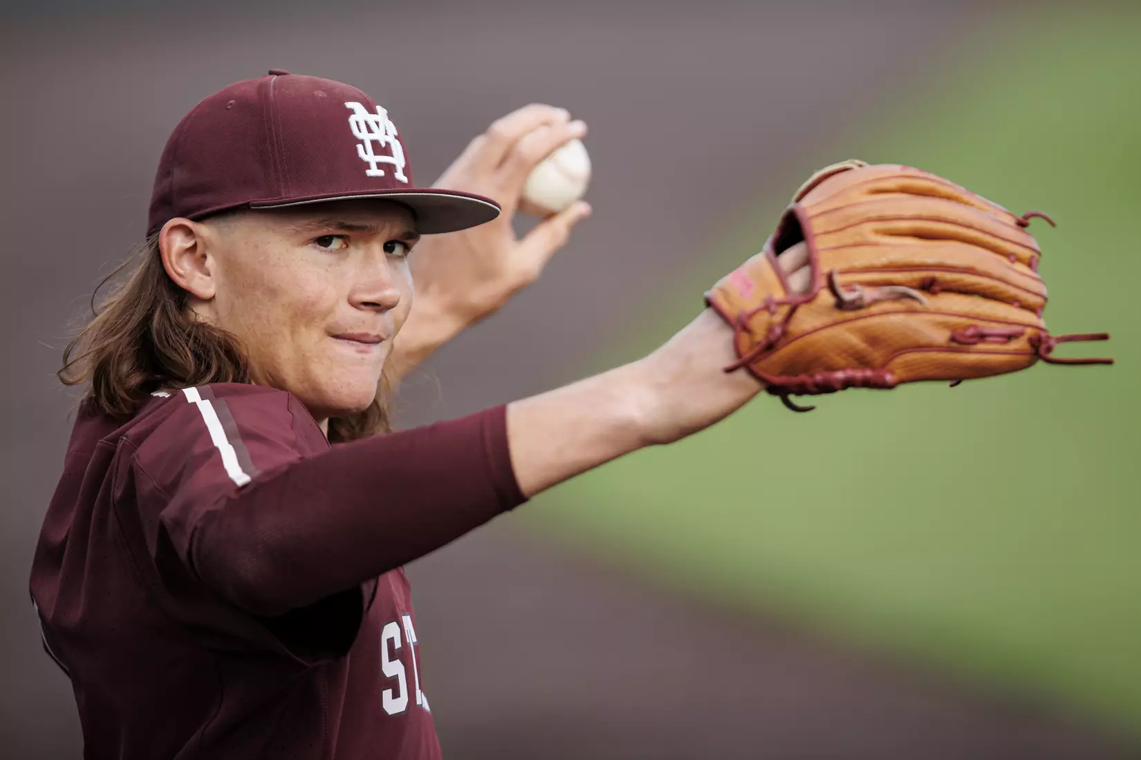 STARKVILLE, MS - March 23, 2022 - Mississippi State Pitcher Pico Kohn (#9) before the game between the Southern Jaguars and the Mississippi State Bulldogs at Dudy Noble Field at Polk-Dement Stadium in Starkville, MS. Photo By Austin Perryman