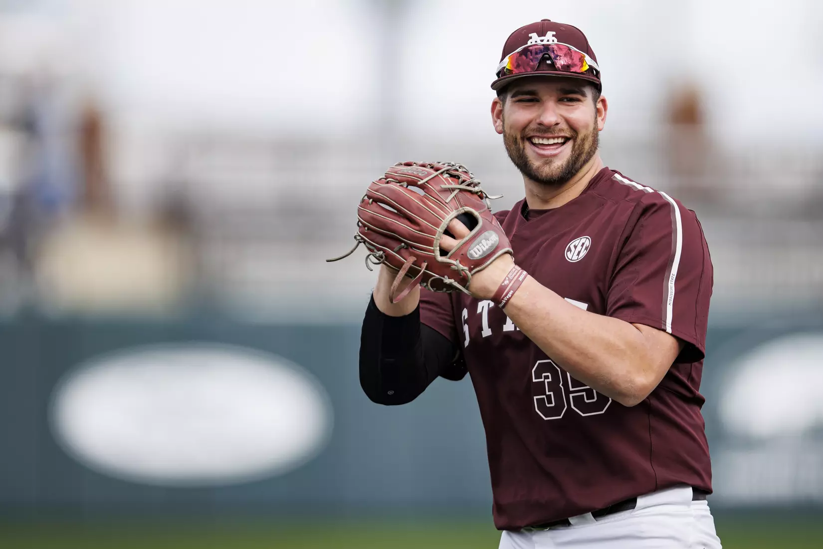 STARKVILLE, MS - March 23, 2022 - Mississippi State Pitcher Preston Johnson (#35) before the game between the Southern Jaguars and the Mississippi State Bulldogs at Dudy Noble Field at Polk-Dement Stadium in Starkville, MS. Photo By Austin Perryman