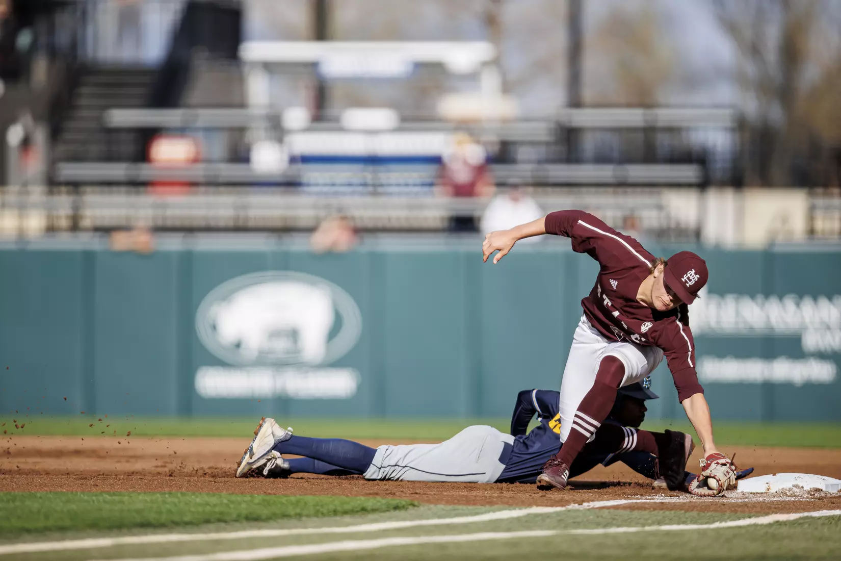 STARKVILLE, MS - March 23, 2022 - Mississippi State Infielder/Outfielder Hunter Hines (#44) during the game between the Southern Jaguars and the Mississippi State Bulldogs at Dudy Noble Field at Polk-Dement Stadium in Starkville, MS. Photo By Austin Perryman