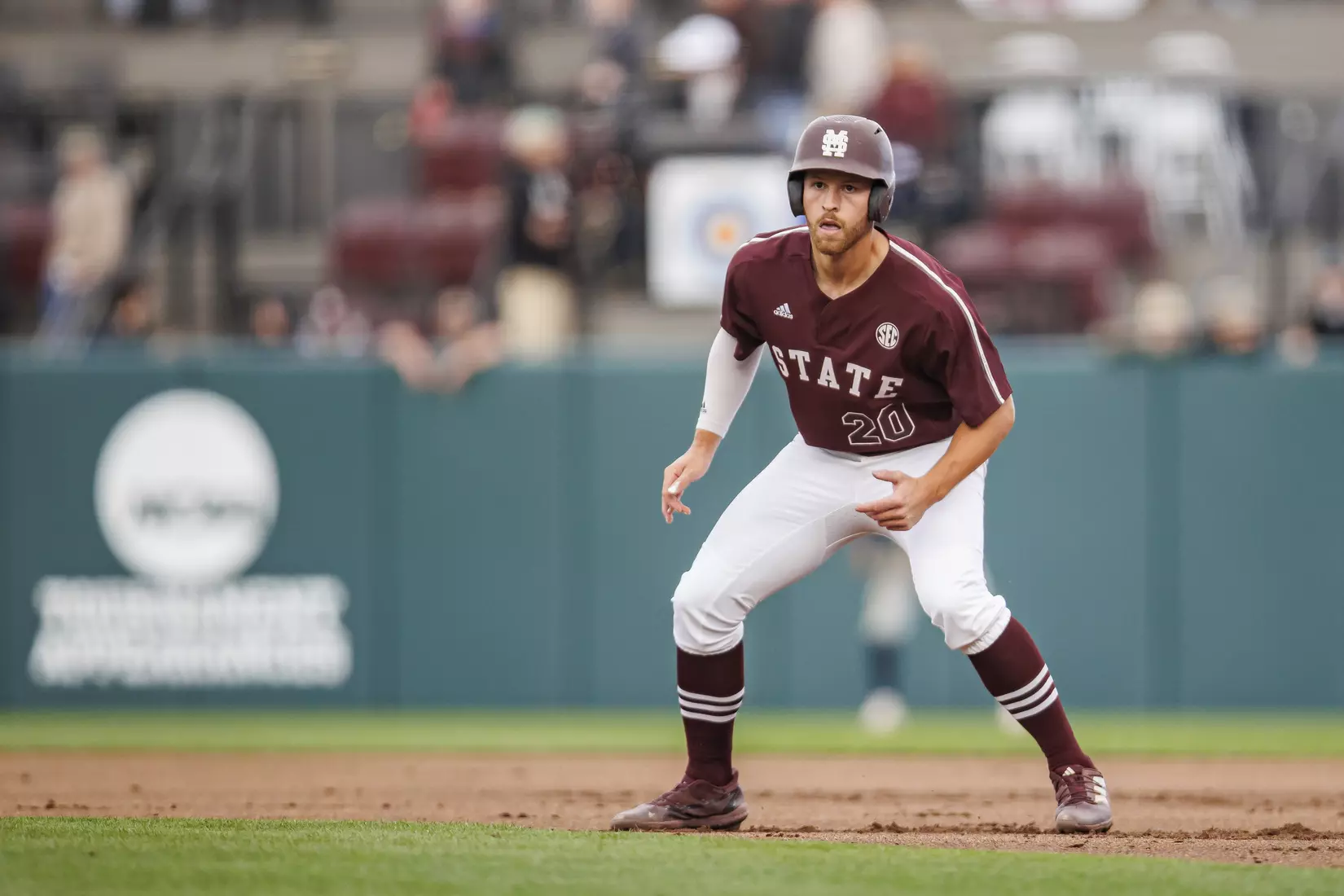 STARKVILLE, MS - March 23, 2022 - Mississippi State Infielder Luke Hancock (#20) during the game between the Southern Jaguars and the Mississippi State Bulldogs at Dudy Noble Field at Polk-Dement Stadium in Starkville, MS. Photo By Austin Perryman