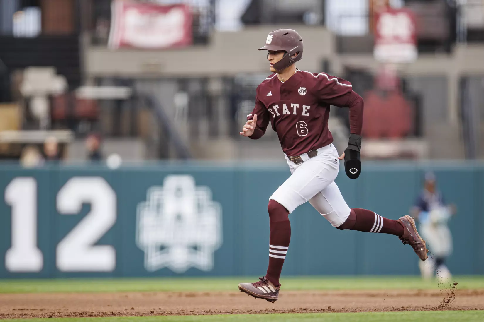STARKVILLE, MS - March 23, 2022 - Mississippi State Infielder Kamren James (#6) during the game between the Southern Jaguars and the Mississippi State Bulldogs at Dudy Noble Field at Polk-Dement Stadium in Starkville, MS. Photo By Austin Perryman