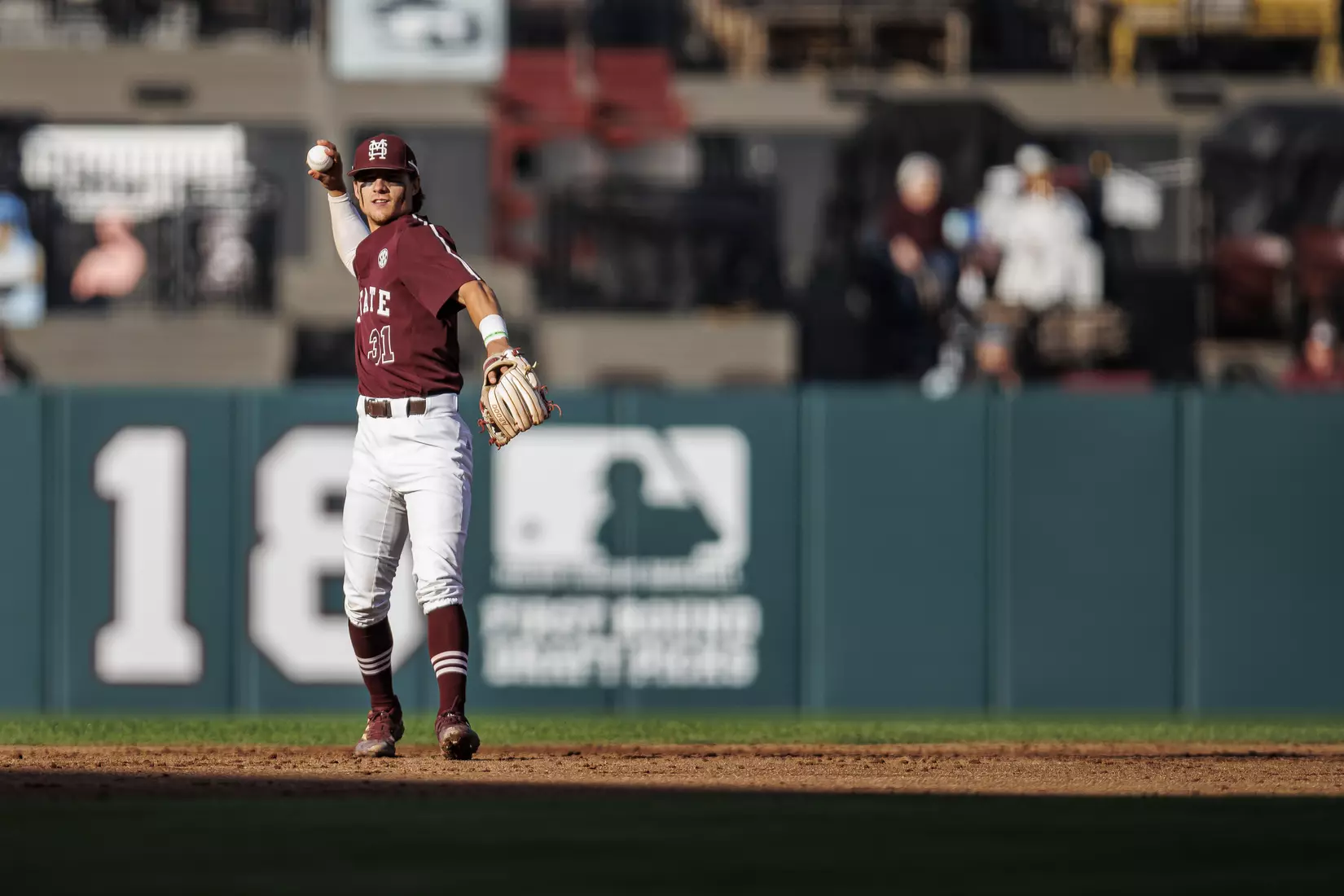 STARKVILLE, MS - March 23, 2022 - Mississippi State Infielder Tanner Leggett (#31) during the game between the Southern Jaguars and the Mississippi State Bulldogs at Dudy Noble Field at Polk-Dement Stadium in Starkville, MS. Photo By Austin Perryman