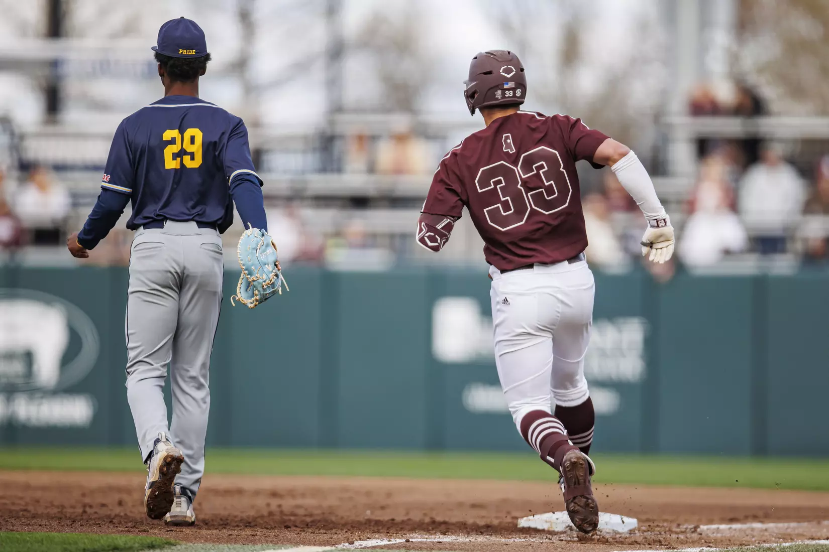 STARKVILLE, MS - March 23, 2022 - Mississippi State Outfielder Brad Cumbest (#33) during the game between the Southern Jaguars and the Mississippi State Bulldogs at Dudy Noble Field at Polk-Dement Stadium in Starkville, MS. Photo By Austin Perryman