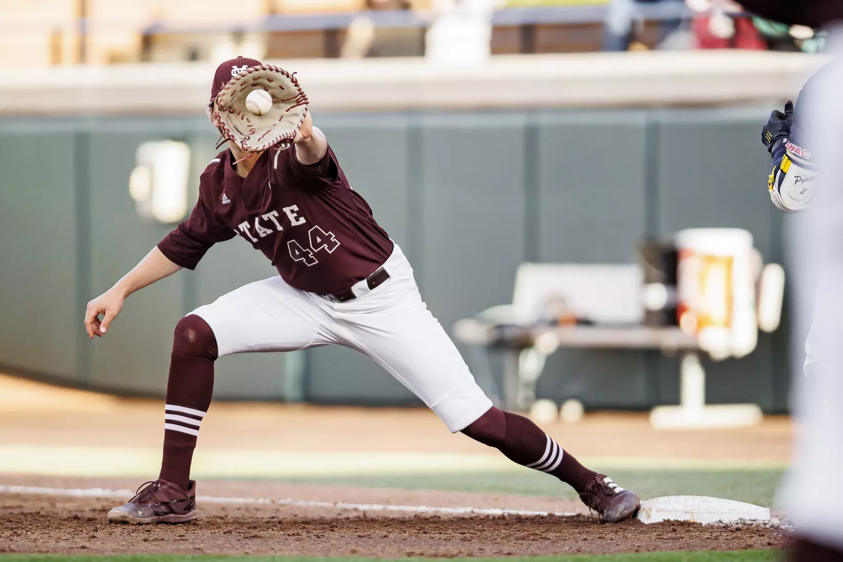 STARKVILLE, MS - March 23, 2022 - Mississippi State Infielder/Outfielder Hunter Hines (#44) during the game between the Southern Jaguars and the Mississippi State Bulldogs at Dudy Noble Field at Polk-Dement Stadium in Starkville, MS. Photo By Austin Perryman