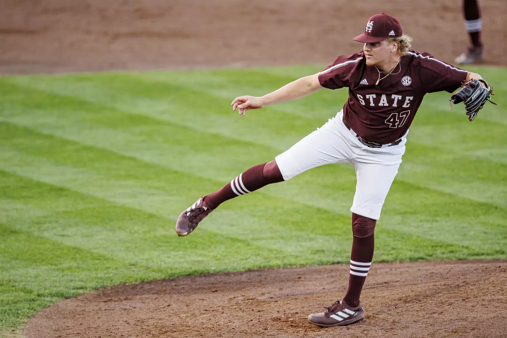STARKVILLE, MS - March 23, 2022 - Mississippi State Pitcher Drew Talley (#47) during the game between the Southern Jaguars and the Mississippi State Bulldogs at Dudy Noble Field at Polk-Dement Stadium in Starkville, MS. Photo By Austin Perryman