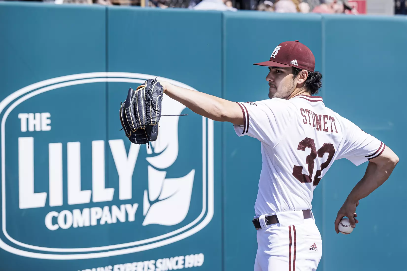STARKVILLE, MS - March 26, 2022 - Mississippi State Pitcher Parker Stinnett (#32) before the game between the Alabama Crimson Tide and the Mississippi State Bulldogs at Dudy Noble Field at Polk-Dement Stadium in Starkville, MS. Photo By Kevin Snyder