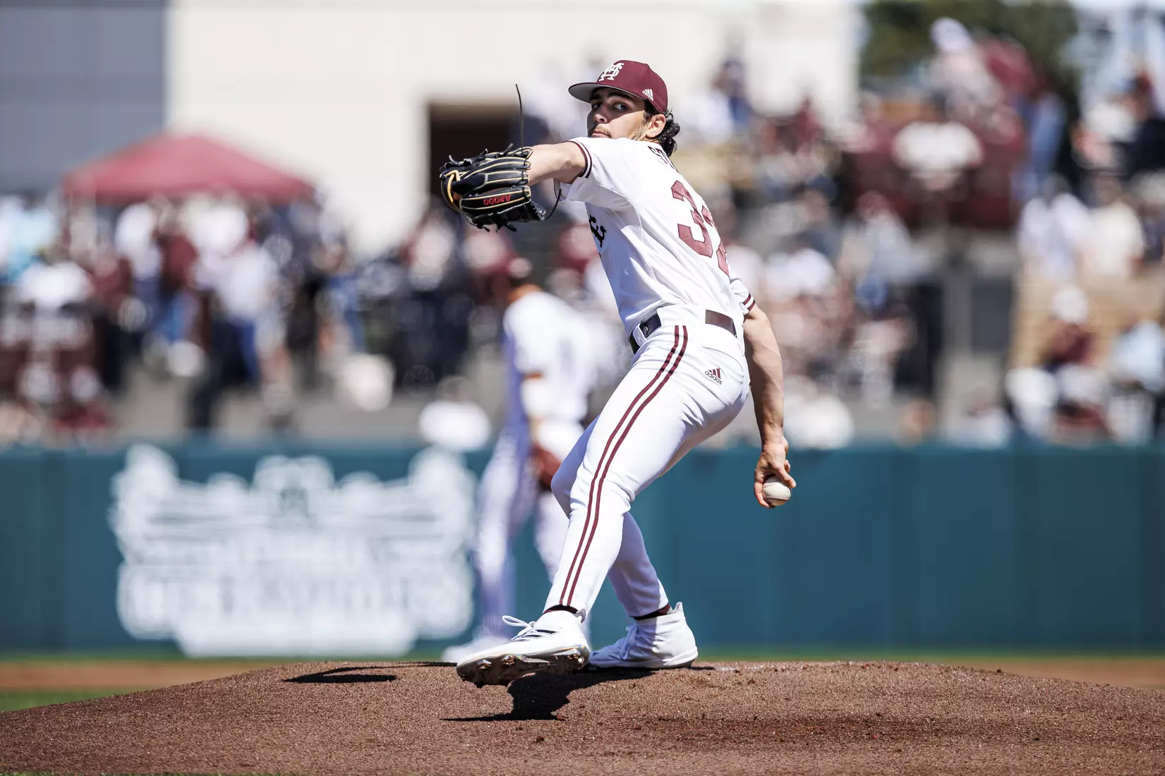 STARKVILLE, MS - March 26, 2022 - Mississippi State Pitcher Parker Stinnett (#32) during the game between the Alabama Crimson Tide and the Mississippi State Bulldogs at Dudy Noble Field at Polk-Dement Stadium in Starkville, MS. Photo By Kevin Snyder