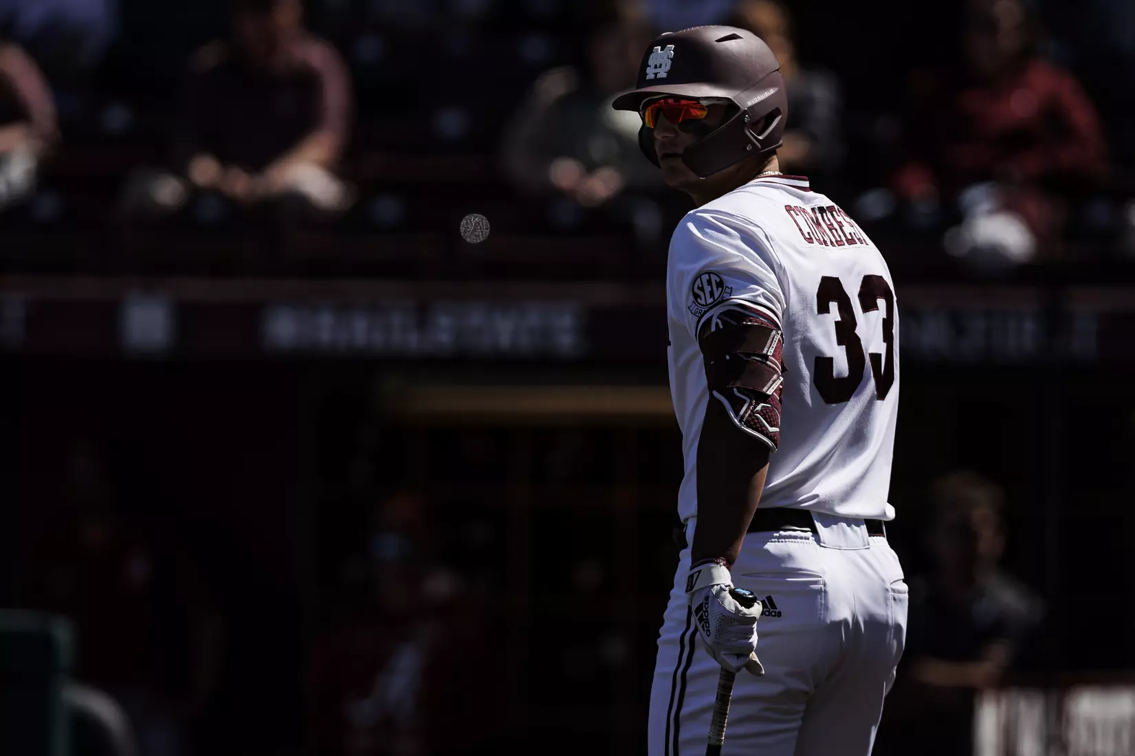 STARKVILLE, MS - March 26, 2022 - Mississippi State Outfielder Brad Cumbest (#33) during the game between the Alabama Crimson Tide and the Mississippi State Bulldogs at Dudy Noble Field at Polk-Dement Stadium in Starkville, MS. Photo By Kevin Snyder