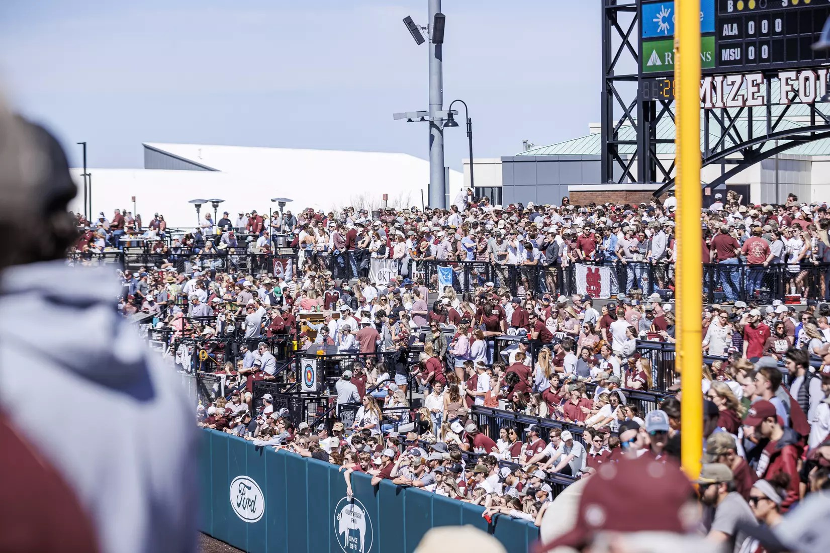 STARKVILLE, MS - March 26, 2022 - Mississippi State fans in the right field rigs during the game between the Alabama Crimson Tide and the Mississippi State Bulldogs at Dudy Noble Field at Polk-Dement Stadium in Starkville, MS. Photo By Kevin Snyder