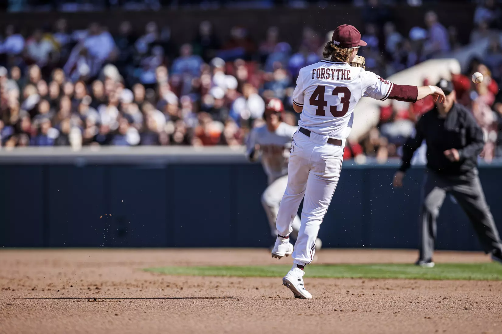 STARKVILLE, MS - March 26, 2022 - Mississippi State Infielder Lane Forsythe (#43) during the game between the Alabama Crimson Tide and the Mississippi State Bulldogs at Dudy Noble Field at Polk-Dement Stadium in Starkville, MS. Photo By Kevin Snyder