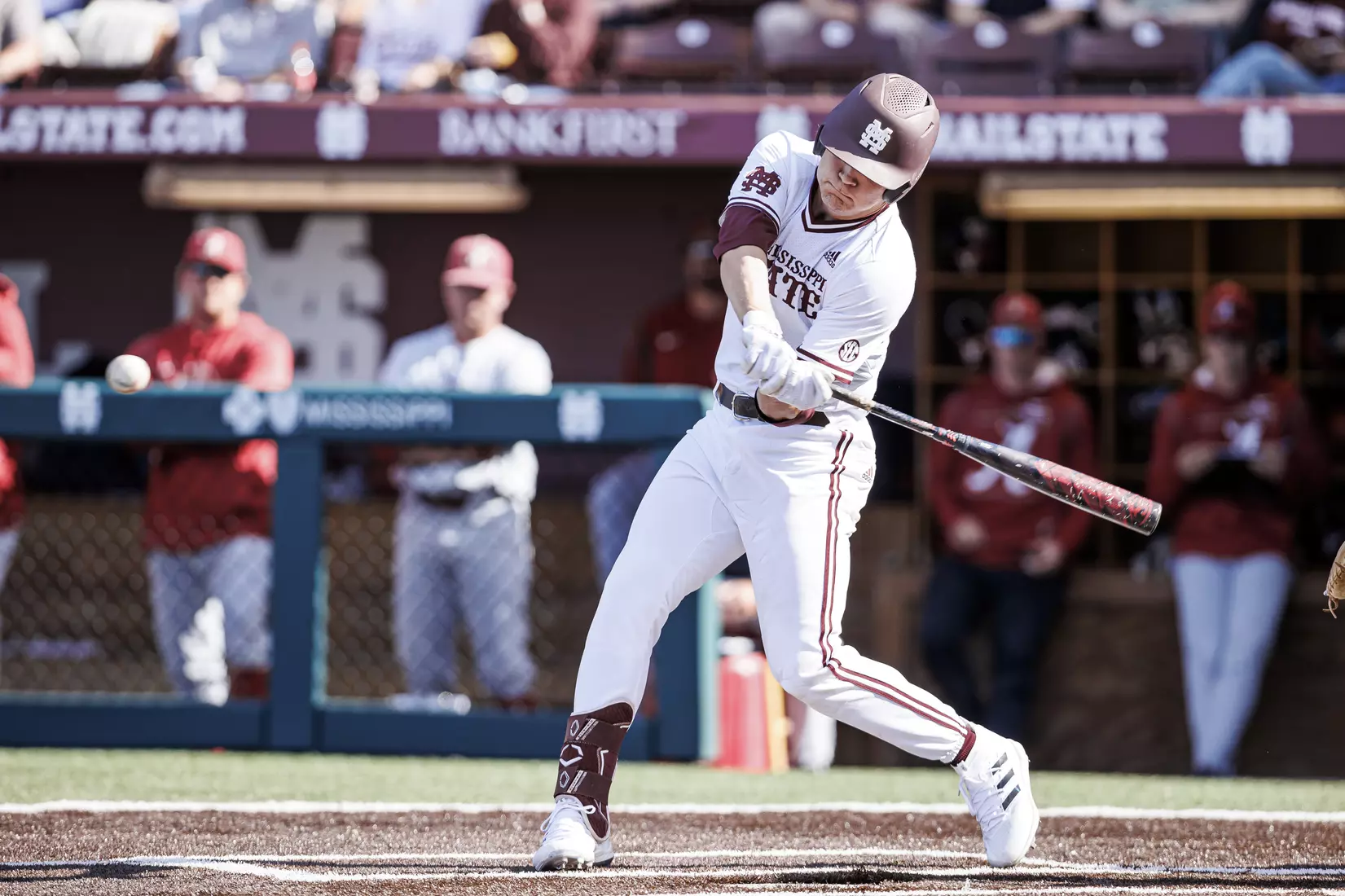 STARKVILLE, MS - March 26, 2022 - Mississippi State Infielder/Outfielder Hunter Hines (#44) during the game between the Alabama Crimson Tide and the Mississippi State Bulldogs at Dudy Noble Field at Polk-Dement Stadium in Starkville, MS. Photo By Kevin Snyder