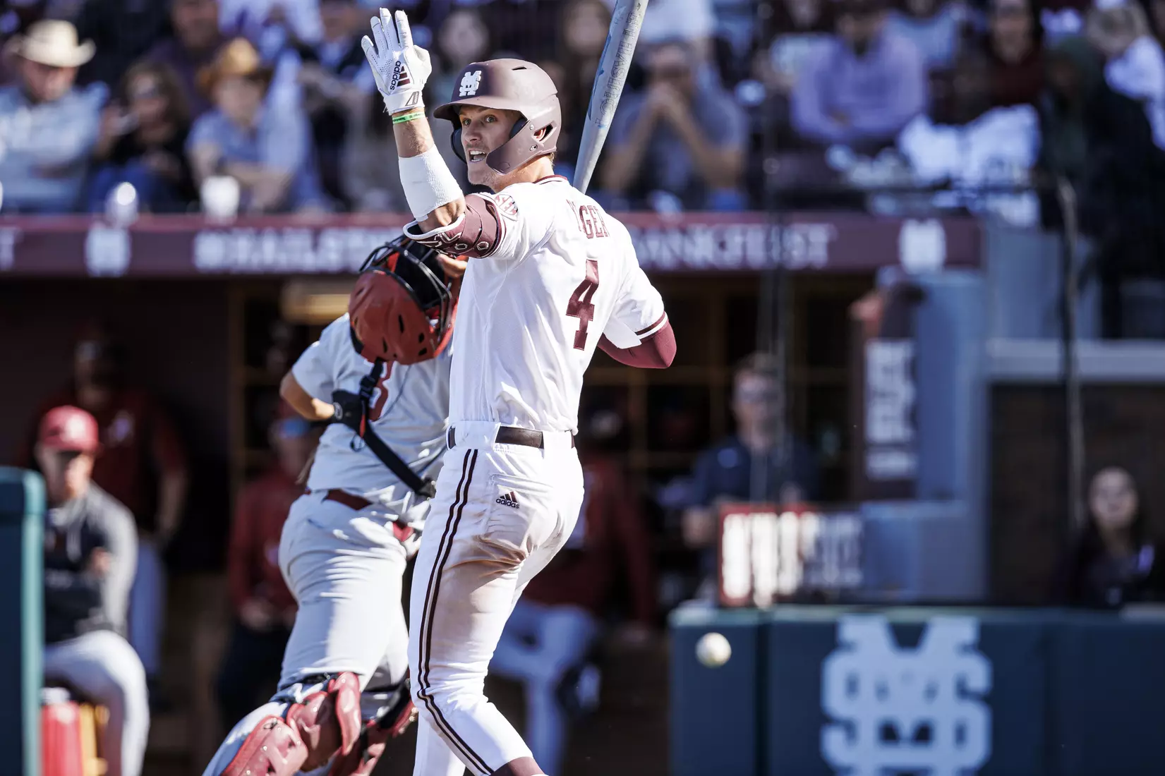 STARKVILLE, MS - March 26, 2022 - Mississippi State Infielder RJ Yeager (#4) during the game between the Alabama Crimson Tide and the Mississippi State Bulldogs at Dudy Noble Field at Polk-Dement Stadium in Starkville, MS. Photo By Kevin Snyder