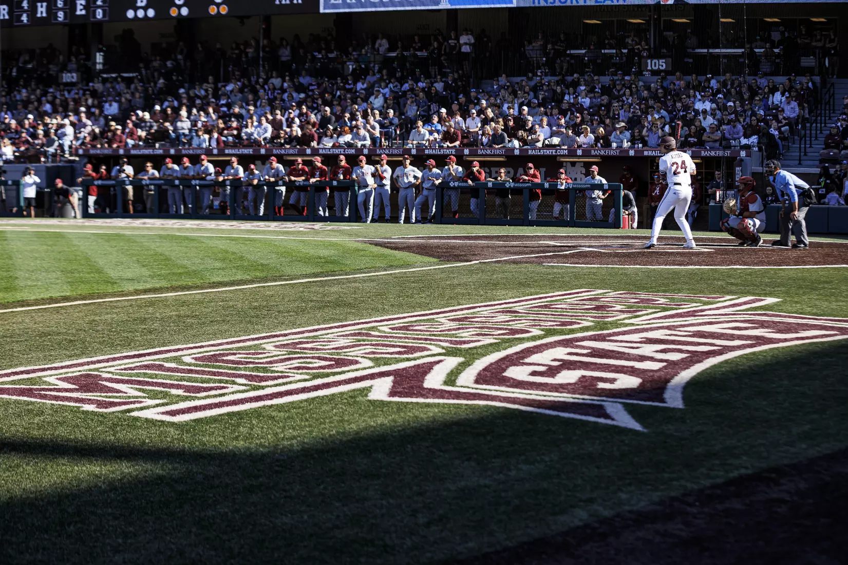 STARKVILLE, MS - March 26, 2022 - Mississippi State Infielder Slate Alford (#24) during the game between the Alabama Crimson Tide and the Mississippi State Bulldogs at Dudy Noble Field at Polk-Dement Stadium in Starkville, MS. Photo By Kevin Snyder