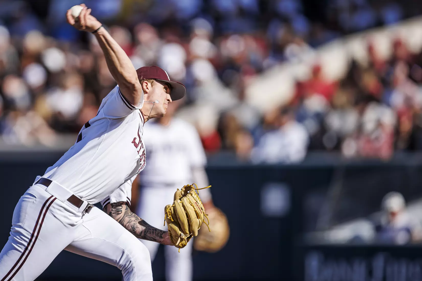 STARKVILLE, MS - March 26, 2022 - Mississippi State Pitcher Jackson Fristoe (#27) during the game between the Alabama Crimson Tide and the Mississippi State Bulldogs at Dudy Noble Field at Polk-Dement Stadium in Starkville, MS. Photo By Kevin Snyder