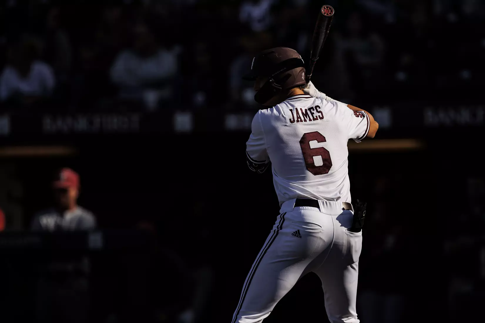 STARKVILLE, MS - March 26, 2022 - Mississippi State Infielder Kamren James (#6) during the game between the Alabama Crimson Tide and the Mississippi State Bulldogs at Dudy Noble Field at Polk-Dement Stadium in Starkville, MS. Photo By Kevin Snyder