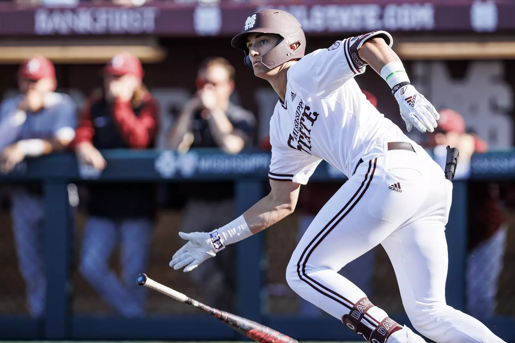 STARKVILLE, MS - March 26, 2022 - Mississippi State Infielder Kamren James (#6) during the game between the Alabama Crimson Tide and the Mississippi State Bulldogs at Dudy Noble Field at Polk-Dement Stadium in Starkville, MS. Photo By Kevin Snyder