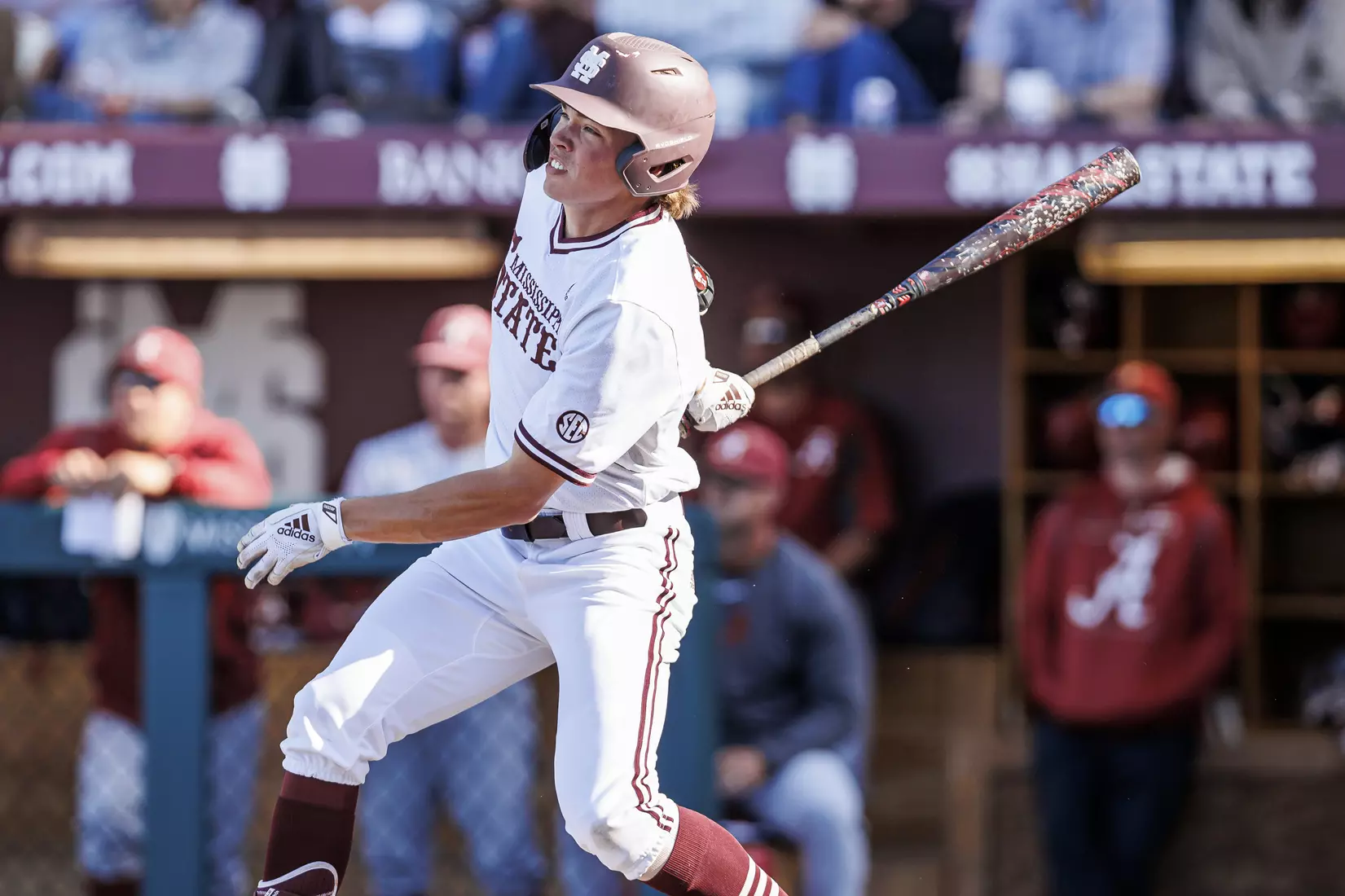 STARKVILLE, MS - March 26, 2022 - Mississippi State Outfielder Kellum Clark (#11) during the game between the Alabama Crimson Tide and the Mississippi State Bulldogs at Dudy Noble Field at Polk-Dement Stadium in Starkville, MS. Photo By Kevin Snyder