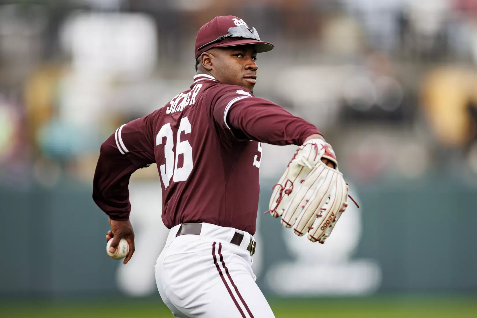 STARKVILLE, MS - April 08, 2022 - Mississippi State Outfielder Brayland Skinner (#36) before the game between the LSU Tigers and the Mississippi State Bulldogs at Dudy Noble Field at Polk-Dement Stadium in Starkville, MS. Photo By Austin Perryman