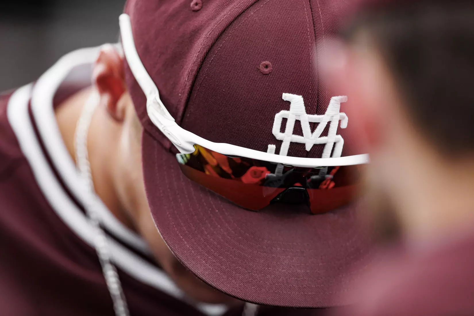 STARKVILLE, MS - April 08, 2022 - M over S logo hat before the game between the LSU Tigers and the Mississippi State Bulldogs at Dudy Noble Field at Polk-Dement Stadium in Starkville, MS. Photo By Austin Perryman