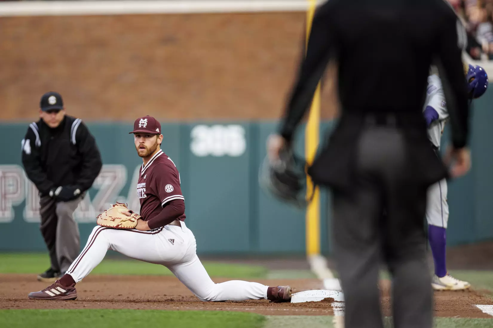 STARKVILLE, MS - April 08, 2022 - Mississippi State Infielder Luke Hancock (#20) during the game between the LSU Tigers and the Mississippi State Bulldogs at Dudy Noble Field at Polk-Dement Stadium in Starkville, MS. Photo By Austin Perryman