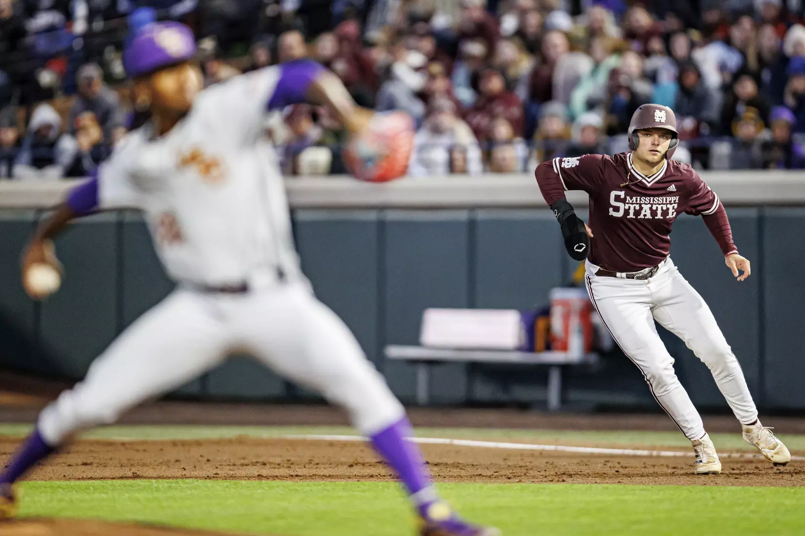 STARKVILLE, MS - April 08, 2022 - Mississippi State Catcher Logan Tanner (#19) during the game between the LSU Tigers and the Mississippi State Bulldogs at Dudy Noble Field at Polk-Dement Stadium in Starkville, MS. Photo By Austin Perryman