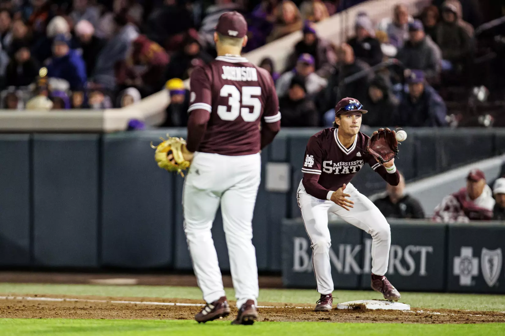 STARKVILLE, MS - April 08, 2022 - Mississippi State Infielder RJ Yeager (#4) during the game between the LSU Tigers and the Mississippi State Bulldogs at Dudy Noble Field at Polk-Dement Stadium in Starkville, MS. Photo By Austin Perryman